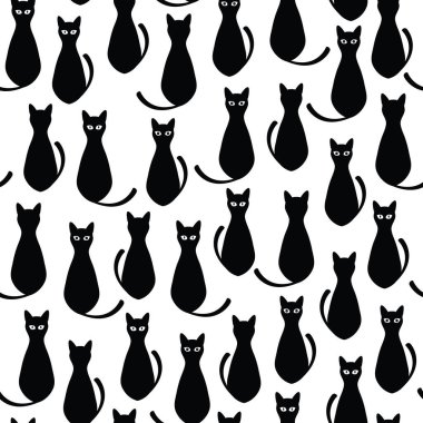 Kusursuz siyah kedi deseni. Duvar kağıtları, ambalajlar, kartlar, kıyafetler ve diğer şeyler için kullanılabilir..