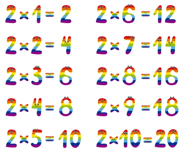 Πολλαπλασιασμός Πίνακα Χαριτωμένους Αριθμούς Ένα Σχέδιο Ουράνιο Τόξο — Φωτογραφία Αρχείου