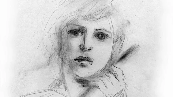 Dalgın bir çocuk karakalem