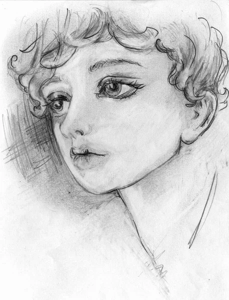 Portrait Boy Drawn Pencil — Stock Photo, Image