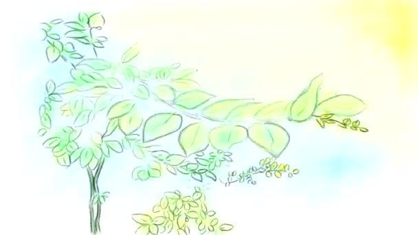 古典的なアニメーション 黄色の秋の枝は風に揺れる葉 晴れ9月の朝 — ストック動画