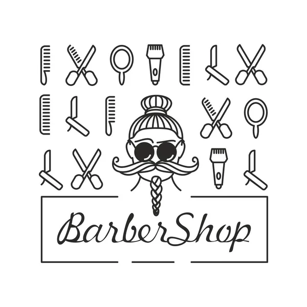 Man Beautiful Haircut Beard Series Linear Icons Barber Shop Hairstyle — Stock Vector