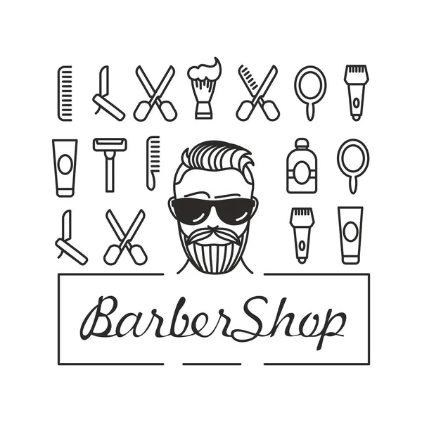 Man Beautiful Haircut Beard Series Linear Icons Barber Shop Hairstyle — Stock Vector
