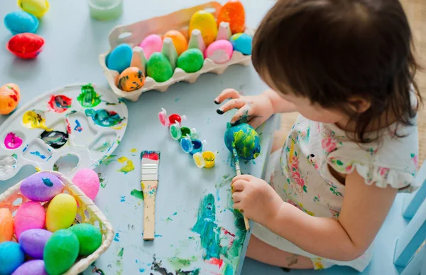 Baby Painting Easter Eggs — Stock Photo, Image