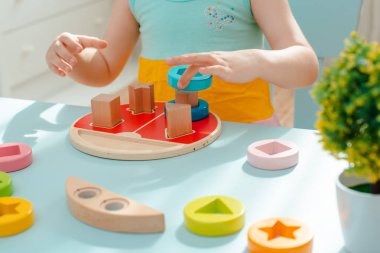 küçük kız ahşap çok renkli sorter Güvenli doğal ahşap çocuk oyuncakları toplar