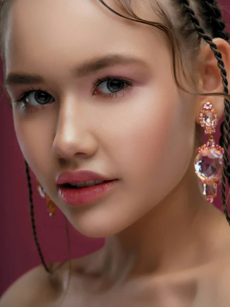 Portret Młodego Model Piękny Makijaż Bliska — Zdjęcie stockowe
