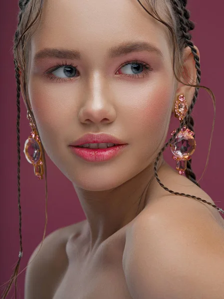 Close Portrait Young Model Beautiful Makeup — Stock Photo, Image