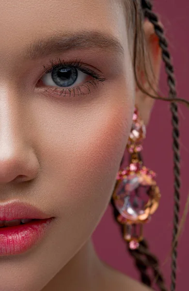 Portret Van Jonge Model Met Mooie Make Close — Stockfoto