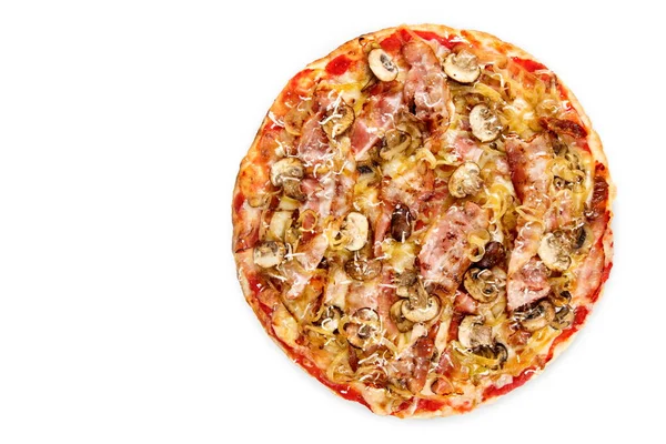 Pizza Pancetta Top View Garnished Mushrooms Mozzarella Its Ingredients White Stock Picture