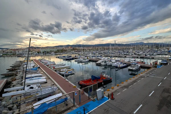MATARO, SPAIN - MAY 19, 2019: View of port on a sunset. — Stock Photo, Image