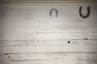 Bu beyaz ahşap duvar asılı nal ile büyük eski püskü şık arka plan doku yapar. Onun büyük bir dokulu zemin kılan bir temiz, ilginç yüzey.