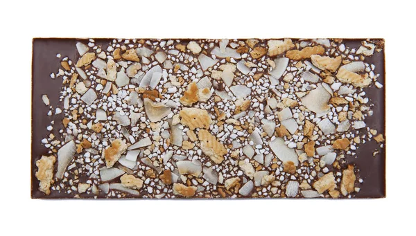 Schokolade Mit Keksen Und Kokosstücken Isoliert Auf Weißem Hintergrund — Stockfoto