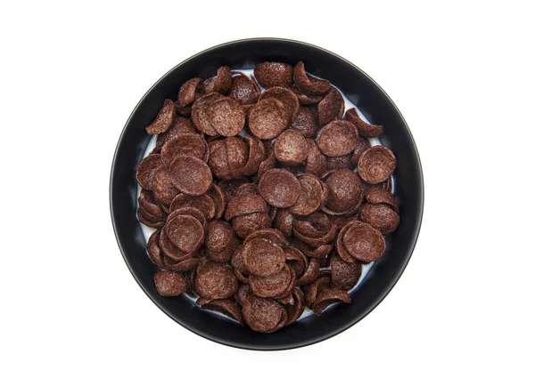 Copos Chocolate Con Leche Tazón Aislado Sobre Fondo Blanco — Foto de Stock