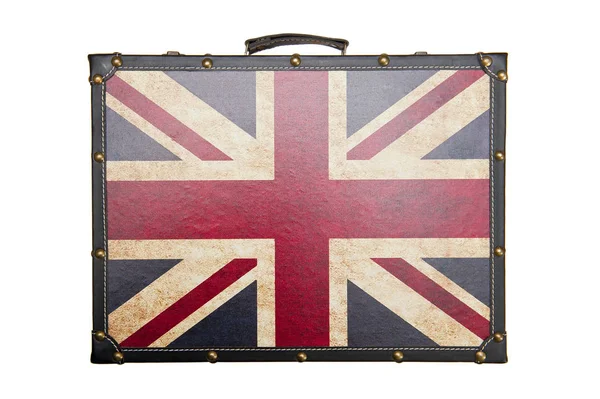 Koffer Met Britse Vlag Patroon Geïsoleerd Witte Achtergrond — Stockfoto