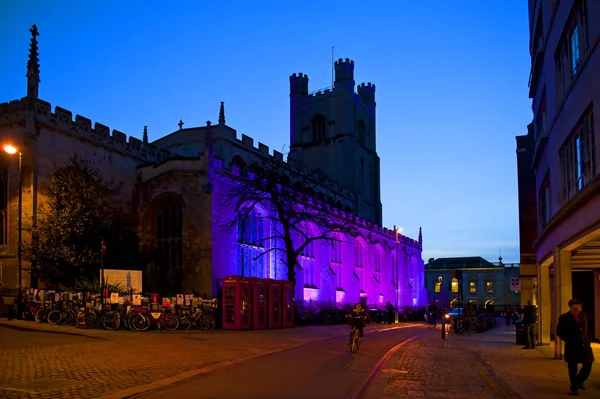 Кембридж Англія Лютого 2016 Міський Центр Вночі Великою Церквою Святої — стокове фото