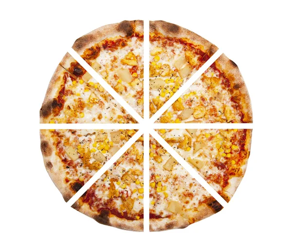Oito Pedaços Pizza Isolada Fundo Branco — Fotografia de Stock