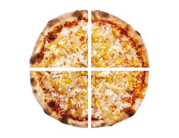 Quatre Morceaux Pizza Isolés Sur Fond Blanc — Photo