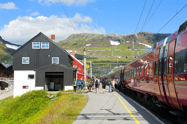 Finse Noruega Julio 2019 Pasajeros Subiendo Tren Estación Tren Finse —  Fotos de Stock