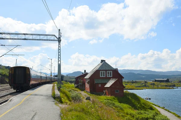 Trein Het Treinstation Finse Juli 2019 Noorwegen — Stockfoto