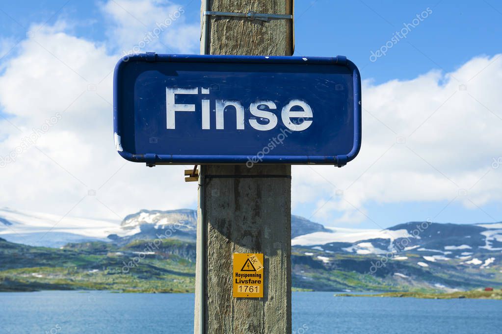 Finse railway station sign in Finse on Oslo - Bergen line in Norway on July 28 2019  