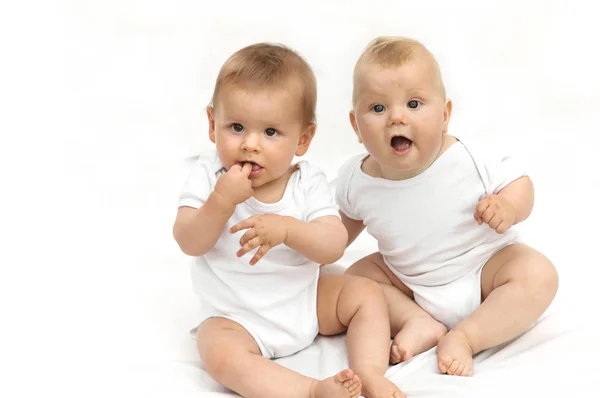 Curioso Divertido Con Diferentes Emociones Bebés Sobre Fondo Blanco —  Fotos de Stock