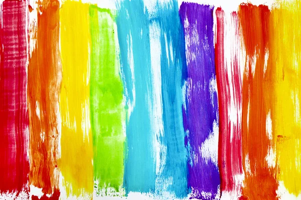 Rainbow colored streaks of paint on a white background.