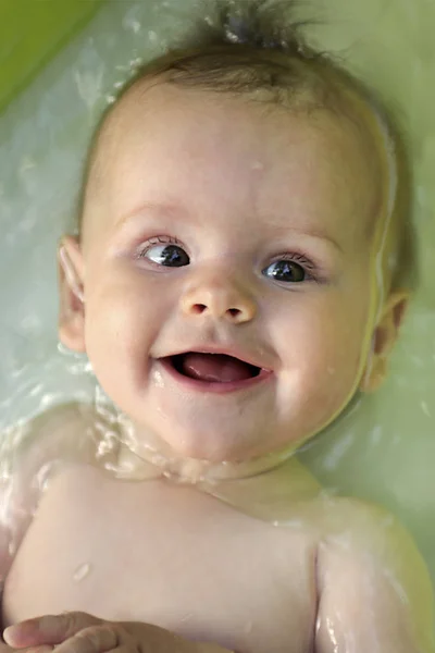 Portrait Joyful Baby Who Swims Children Pool Infants Summer — Stock Photo, Image