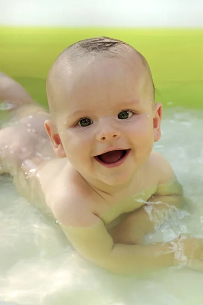 Portrait Joyful Baby Who Swims Children Pool Infants Summer — Stock Photo, Image