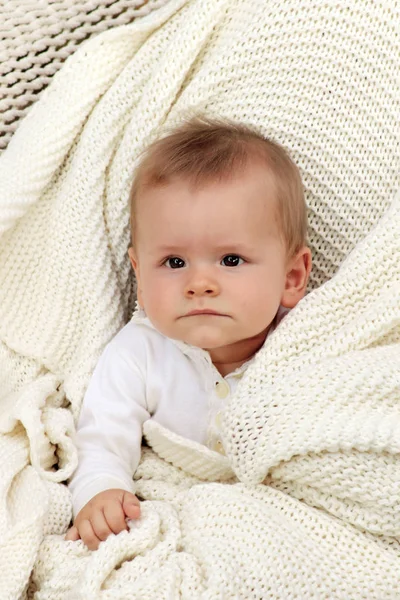 Newborn Baby Boy Lying Hammock Wrapped Knitted Veil Summer Hammock — Stock Photo, Image