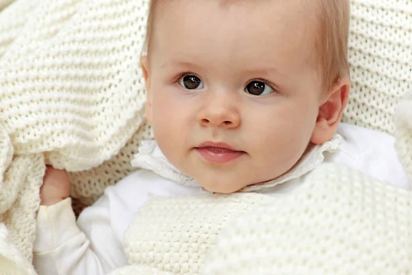 Newborn Baby Boy Lying Hammock Wrapped Knitted Veil Summer Hammock — Stock Photo, Image