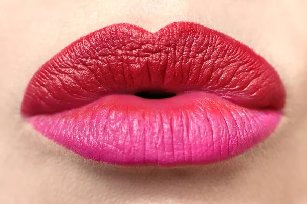 Maquillaje Labios Moda Multicolor Con Primer Plano Lápiz Labial Rosa —  Fotos de Stock