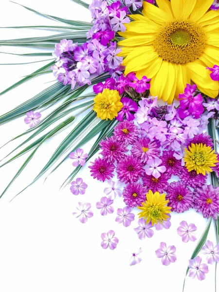 Bellissimo Bouquet Fiori Girasoli Crisantemi Flox — Foto Stock