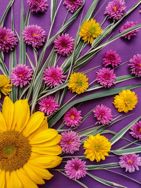 Bella Composizione Bouquet Girasoli Gialli Crisantemi — Foto Stock