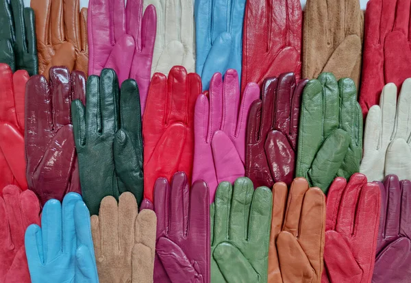 Kollektion Von Farbigen Modischen Verschiedenen Lederhandschuhen Auf Hellem Hintergrund — Stockfoto
