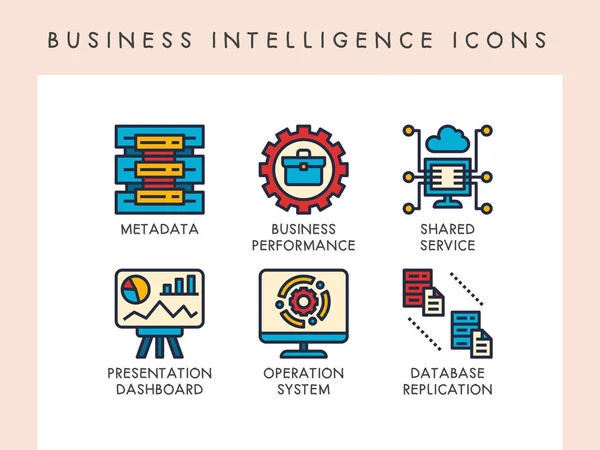 Icone Concettuali Business Intelligence Sito Web App Blog Presentazione Ecc — Vettoriale Stock