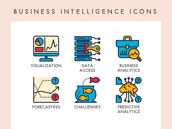 Icone Concettuali Business Intelligence Sito Web App Blog Presentazione Ecc — Vettoriale Stock