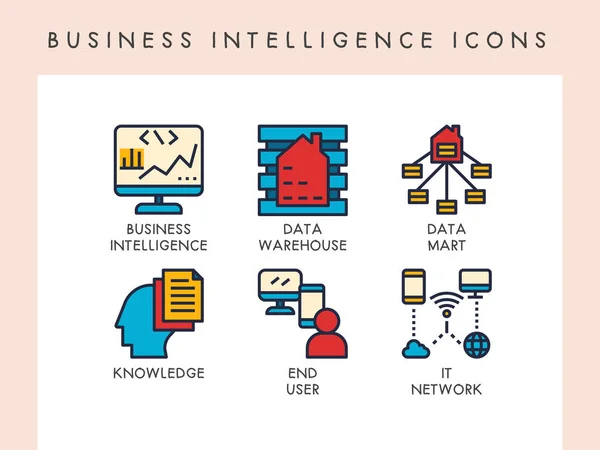 Icone Concettuali Business Intelligence Sito Web App Blog Presentazione Ecc — Vettoriale Stock