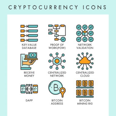 Web, uygulama, Web sitesi, rapor, sunum, vb için cryptocurrency simgeler konsept çizimler.