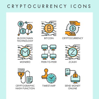 Web, uygulama, Web sitesi, rapor, sunum, vb için cryptocurrency simgeler konsept çizimler.