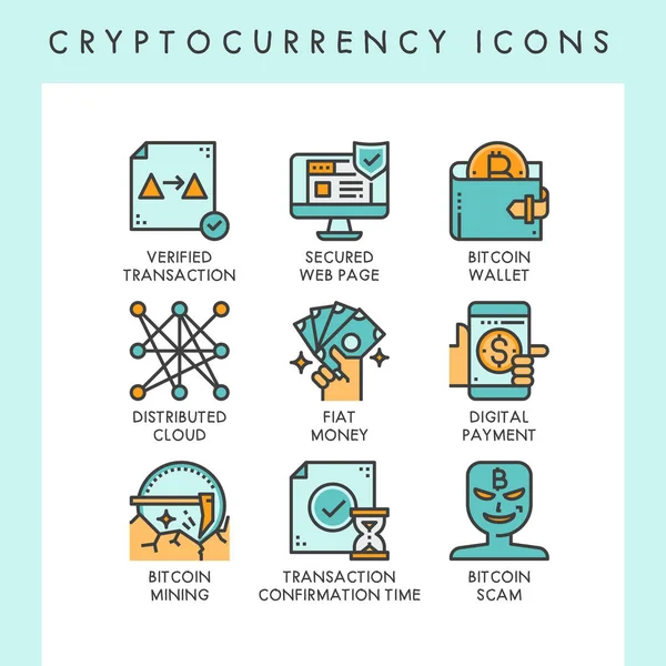 Web, uygulama, Web sitesi, rapor, sunum, vb için cryptocurrency simgeler konsept çizimler.