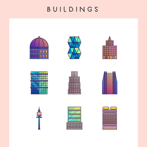 Gebäude Ikonen Futuristischen Farbverlauf — Stockvektor