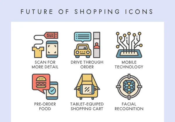 Futuro Los Iconos Del Concepto Compras Para Sitio Web Blog — Vector de stock