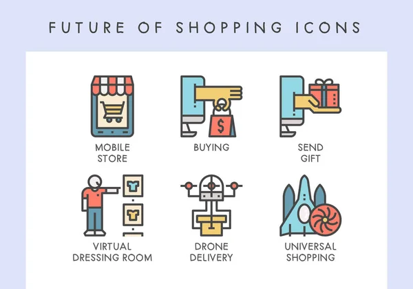 Zukunft Der Shopping Konzept Icons Für Website Blog App Präsentation — Stockvektor