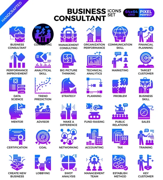 Business Consultant Icon Illustration Set Modern Line Icon Style Website — Stock Vector