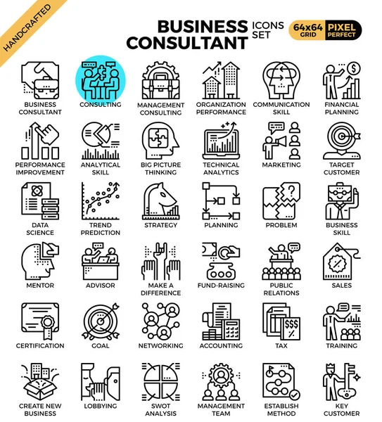 Business Consultant Pictogram Afbeelding Instellen Moderne Pictogram Lijnstijl Voor Website — Stockvector