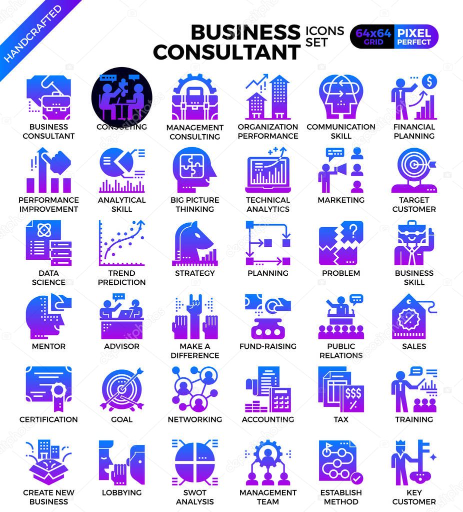 Business consultant icon illustration set in modern line icon style for ui, ux, website, web, app graphic design