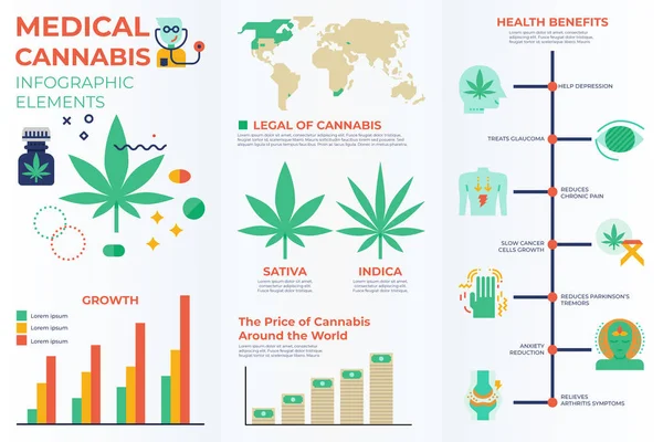 Medicinsk Cannabis Infographic Element Med Illustrationer Och Ikoner För Datapresentation — Stock vektor
