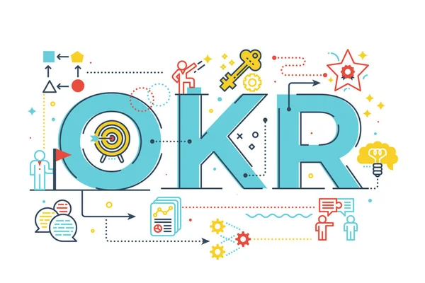 Resimde web afiş, el ilanı, açılış sayfası, sunu, kitap kapağı, makale, vb için simgeleri ile yazı Okr (hedefler ve önemli sonuçları) kelime.