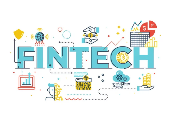 Illustration de lettrage de mots Fintech (Financial Technology) — Image vectorielle