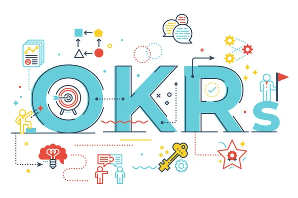 OKR (Objetivos y resultados clave) ilustración de letras de palabras — Vector de stock